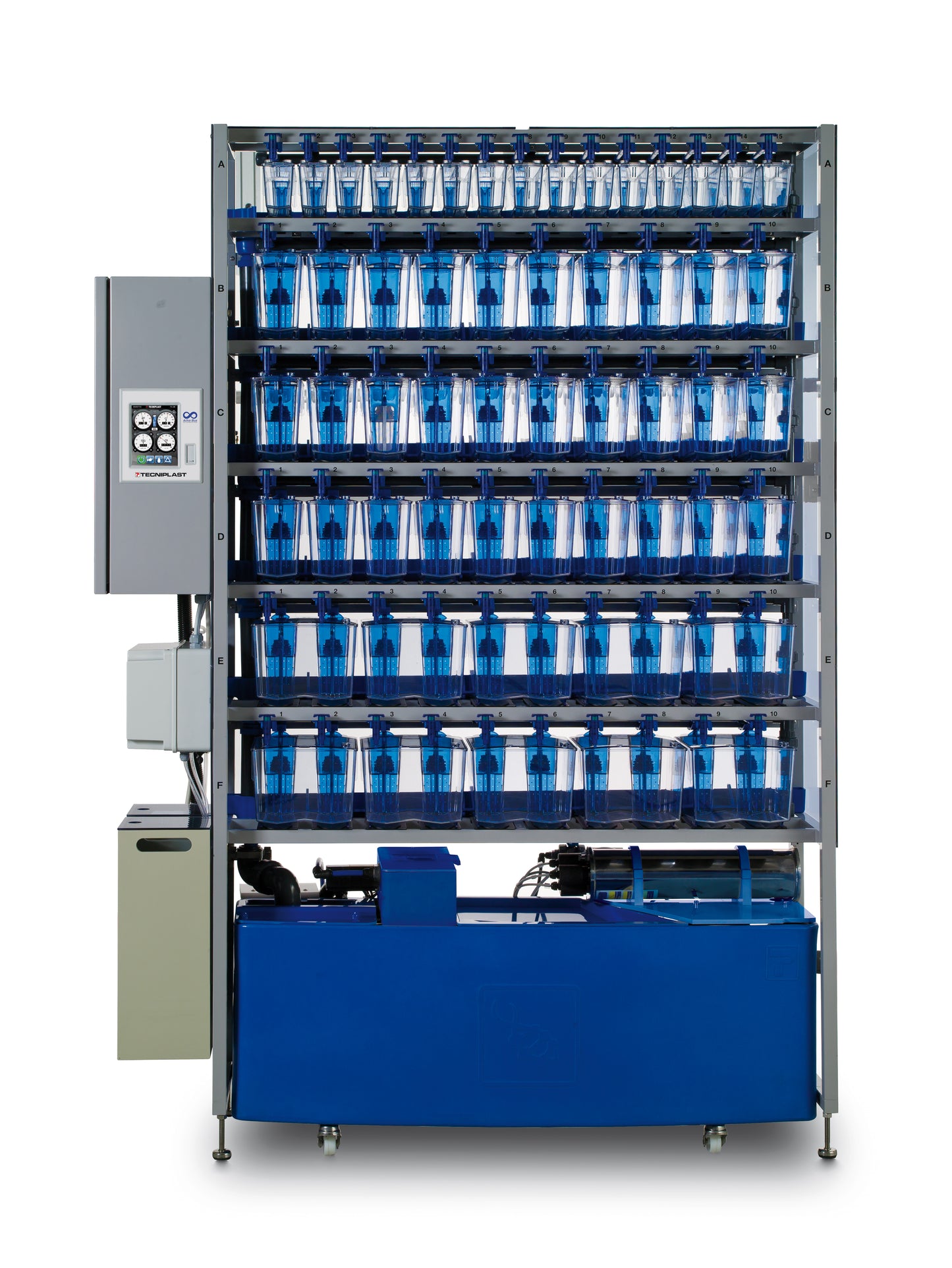 Active Blue Stand Alone Zebrafish Rack with 6 Rows with Enriched Runners